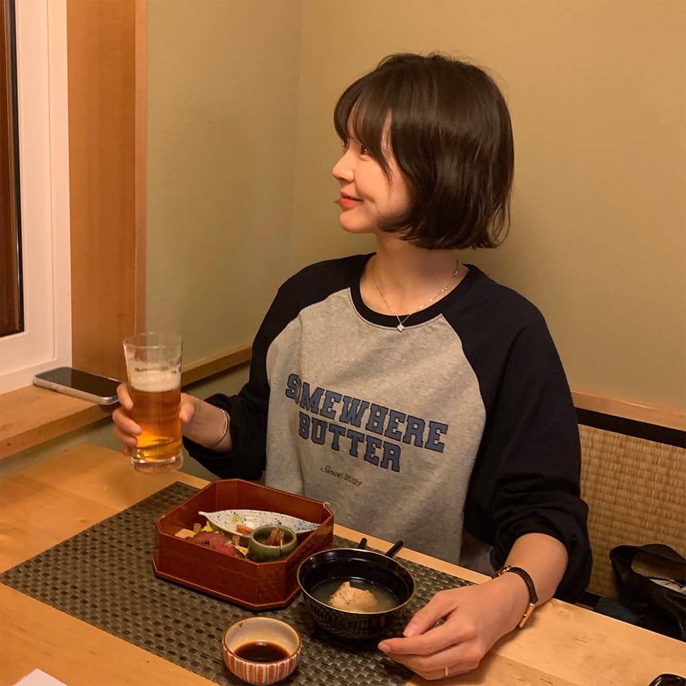 [35th] Raglan Campus Logo Long Top - Grey(Navy)