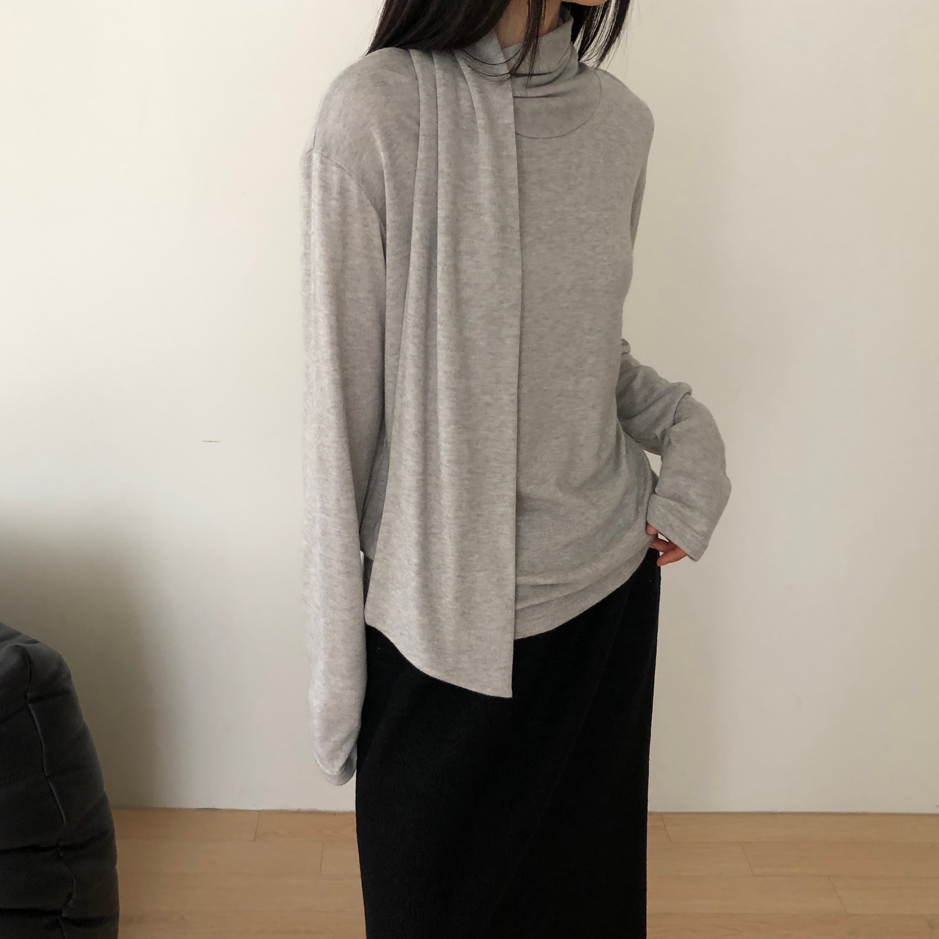 [13th]Tie Blouse T shirt (Gray)