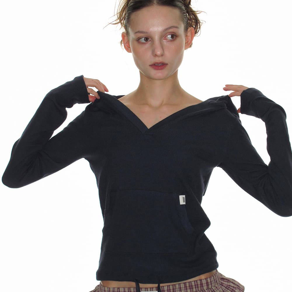 SOFT RIB HOODED TOP_NAVY