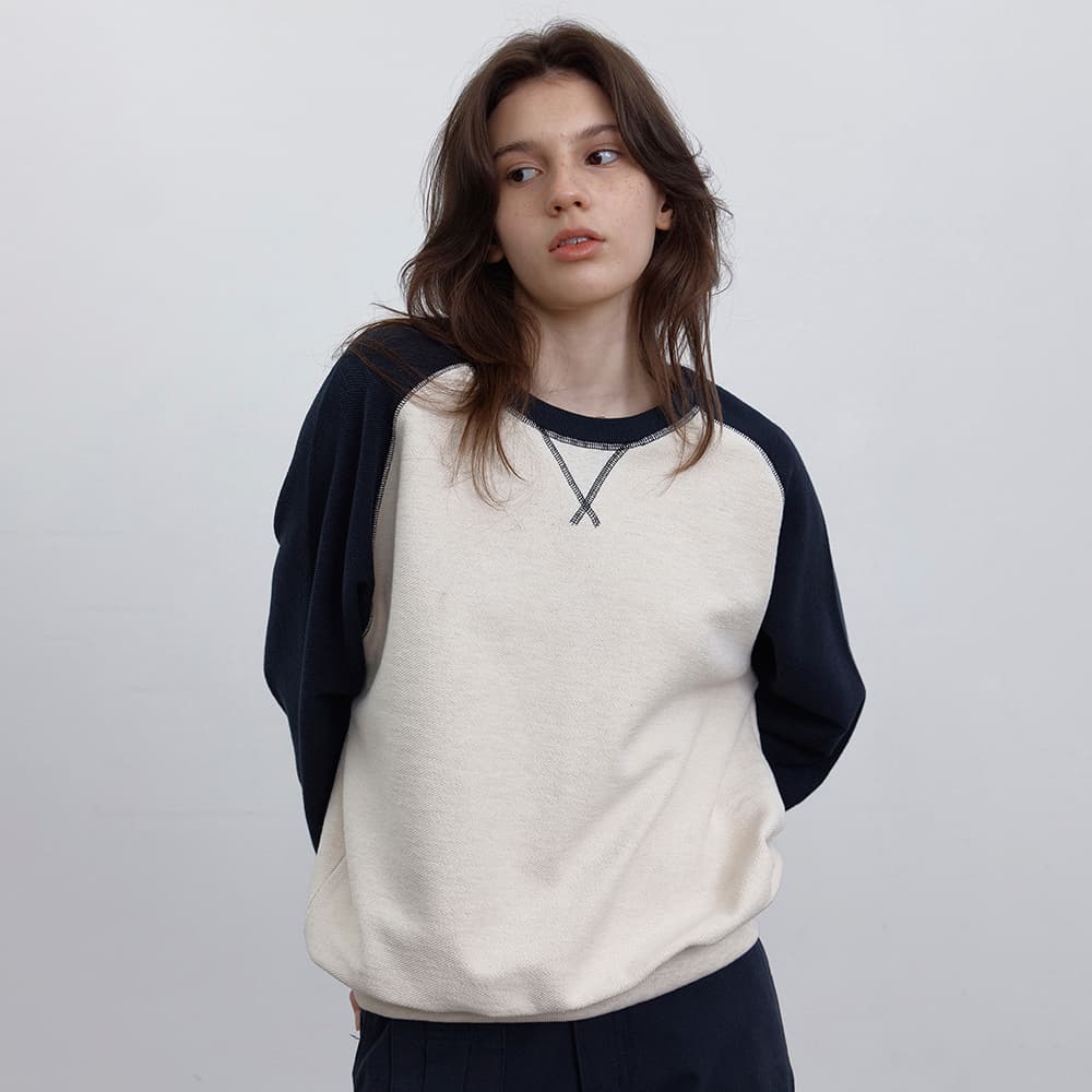 [16차/예약배송] Multi raglan sweatshirt (oatmeal+navy)