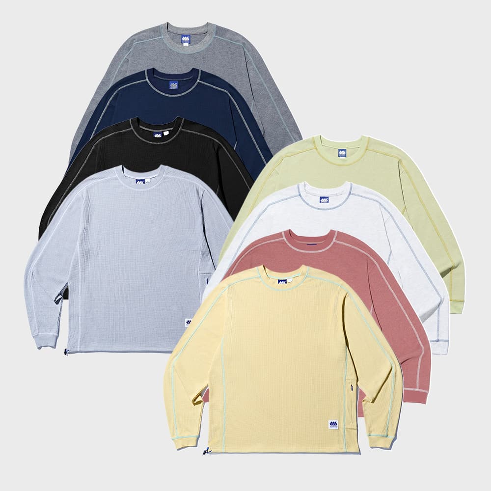 [8COLORS] 라인드 와플 롱 슬리브