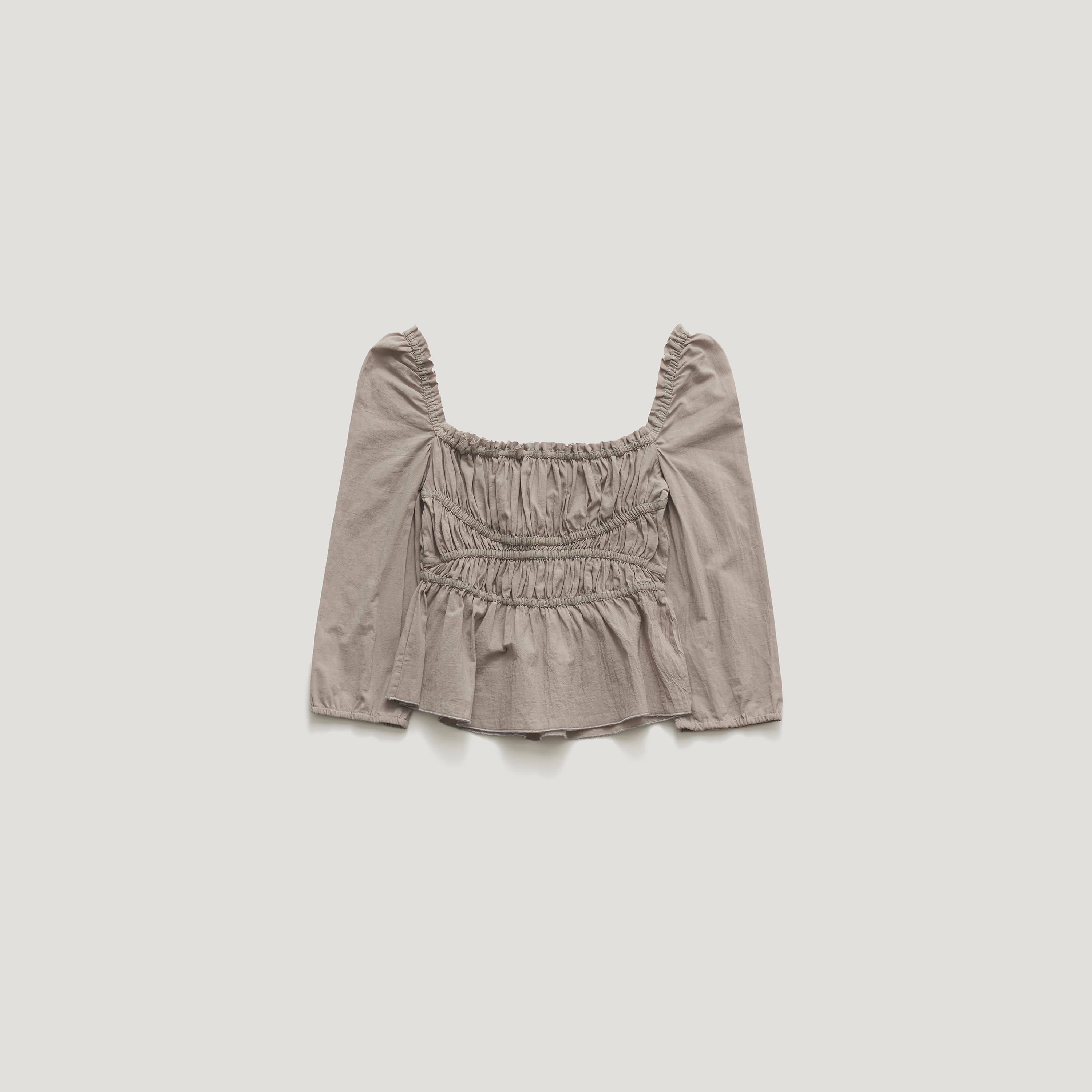 VIGGO SHIRRING SQUARE-NECK COTTON BLOUSE_GREIGE