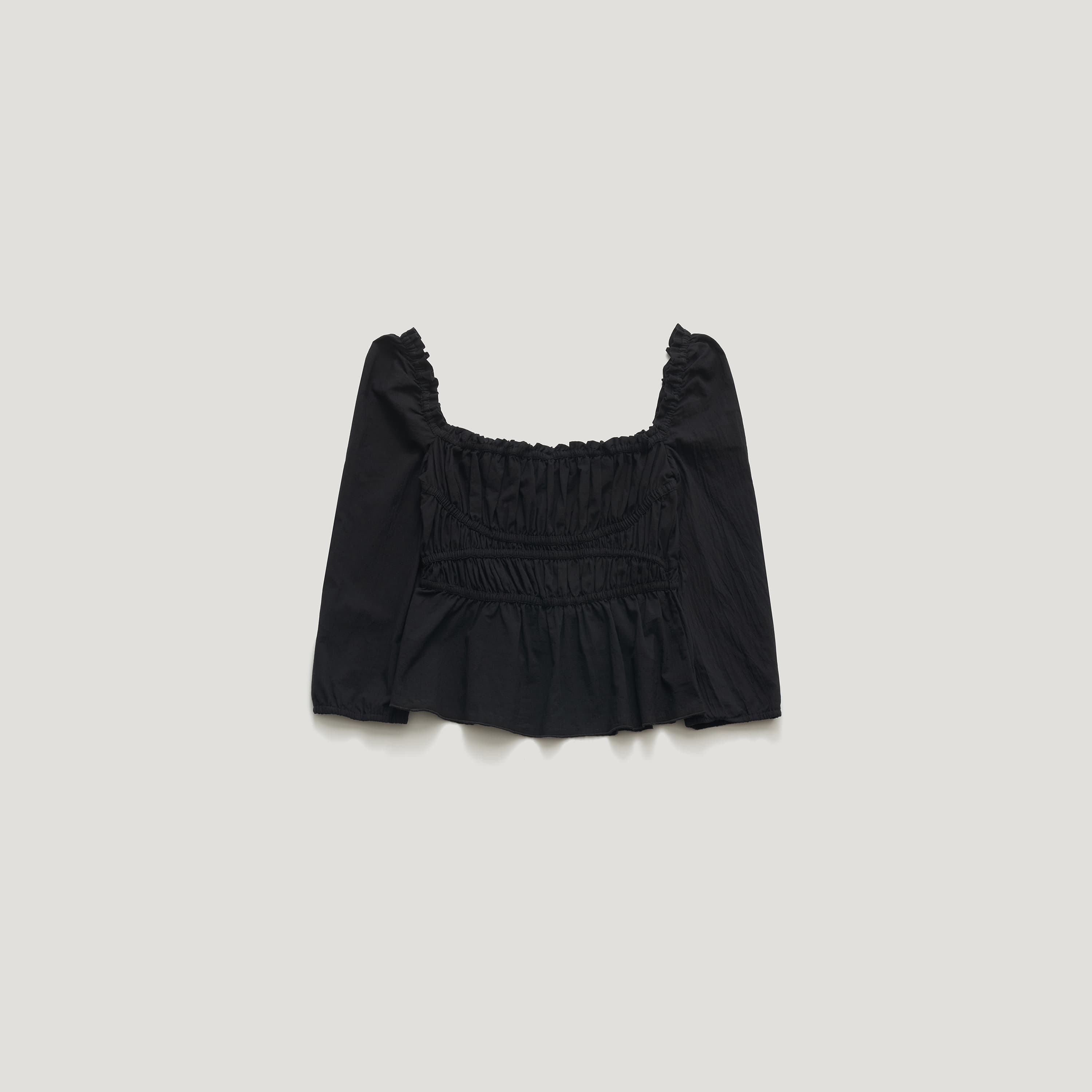 [3rd reorder 9/1 PM22:27 open] VIGGO SHIRRING SQUARE-NECK COTTON BLOUSE_BLACK