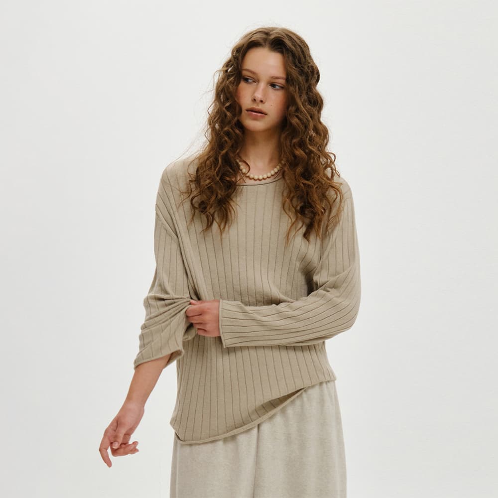 [2차] RIBBED KNIT LONG SLEEVE, TAUPE BEIGE