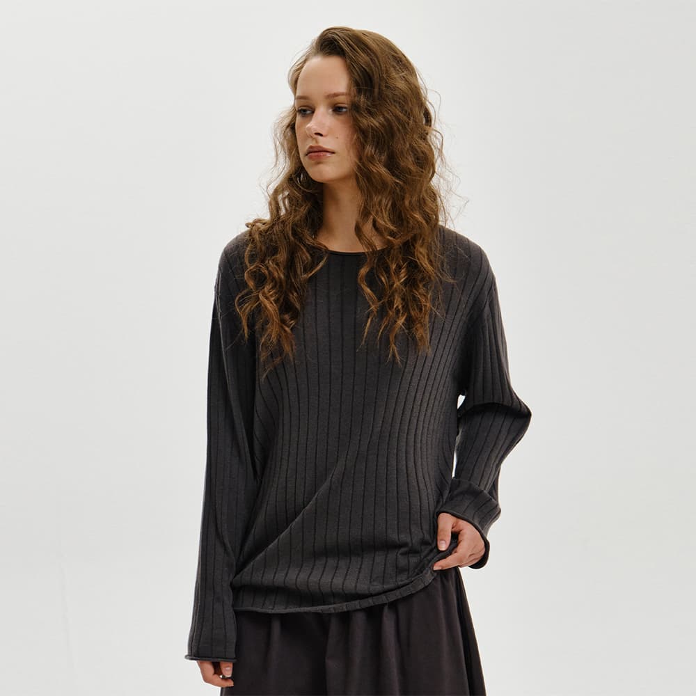 [2차] RIBBED KNIT LONG SLEEVE, CHARCOAL