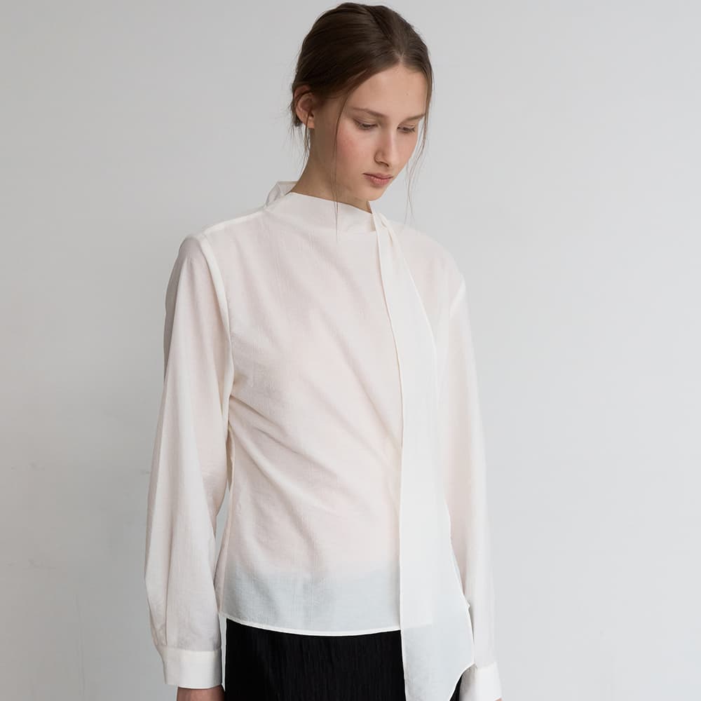 [4th]Wrinkle Tie Pintuck Blouse Cream
