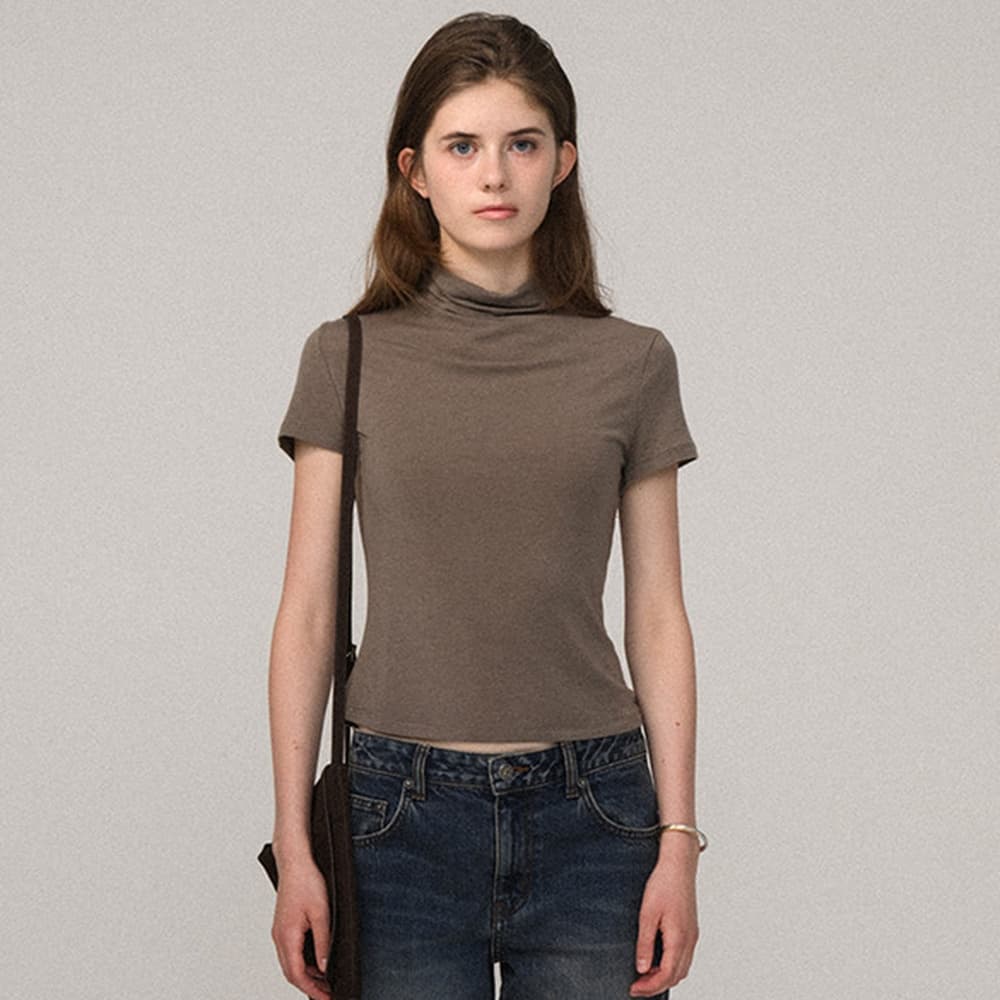 Wool Tencel Mock-Neck T-Shirt_Mocha