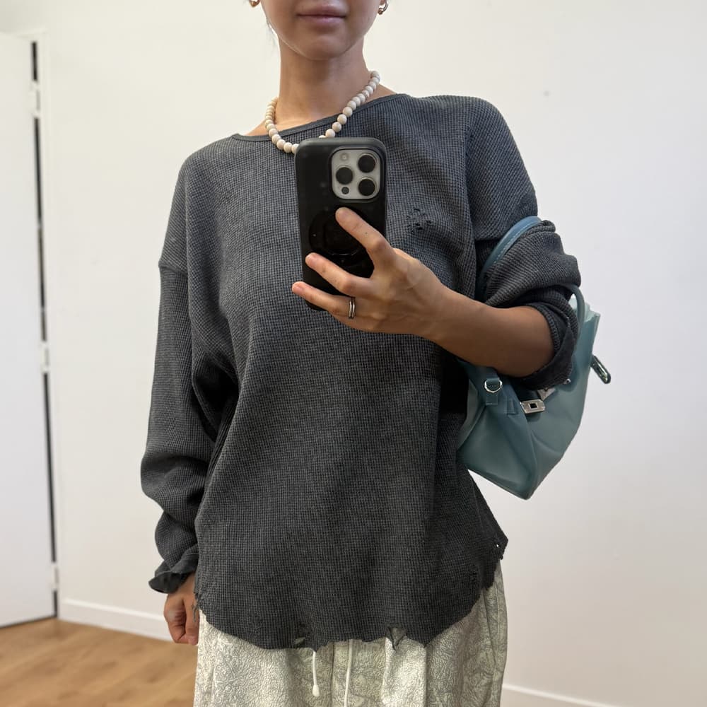 [디렉터픽][2차] DAMAGE WAFFLE LONG SLEEVE, CHARCOAL