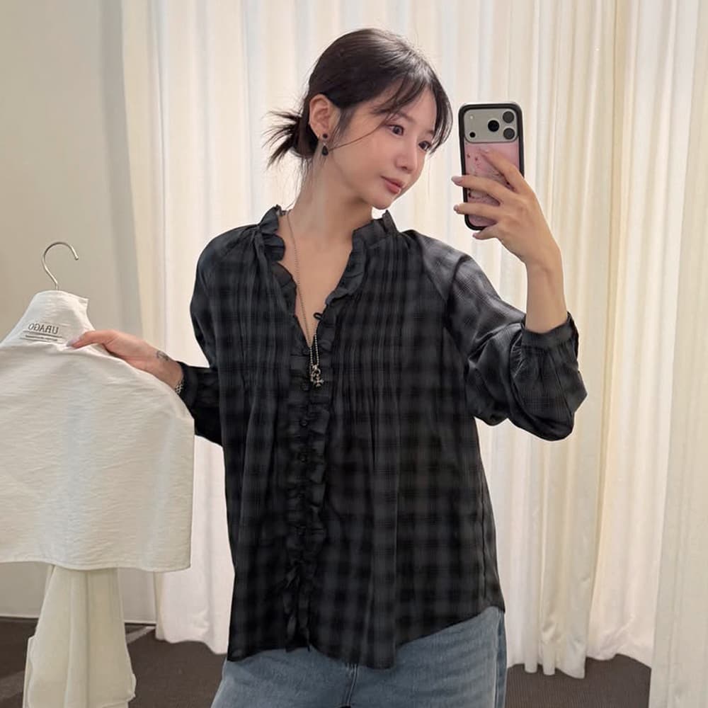[1차 리오더] Check frill pintuck blouse_2colors
