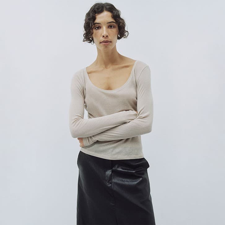 Deep U-Neck Tee (Light Beige)