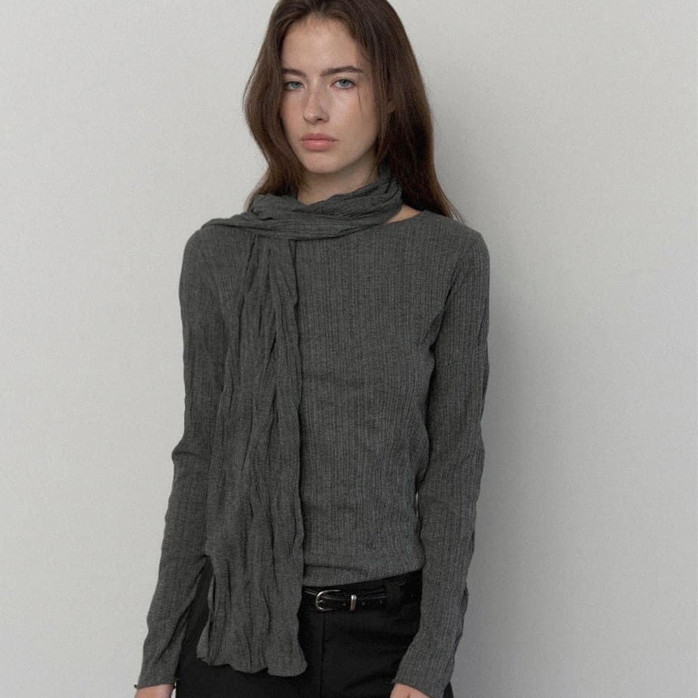 [2차]PLEATED TIE BLOUSE_CHARCOAL