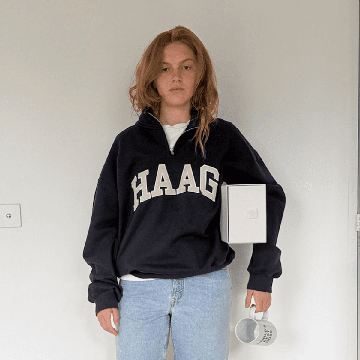 a haag half zip-up (navy)