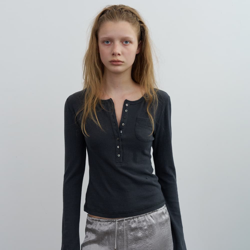 [5th] Kid pocket henry tee - charcoal
