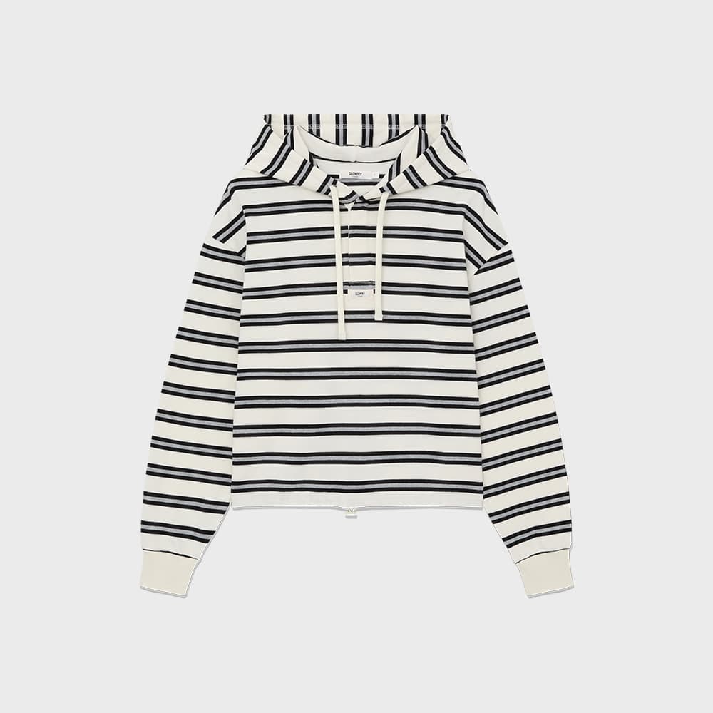 HERITAGE STRIPE BUTTON HOODIE (WHITE)