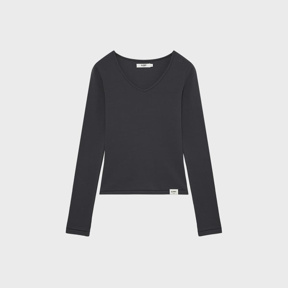 G CHARM V-NECK LONG SLEEVE (CHARCOAL)