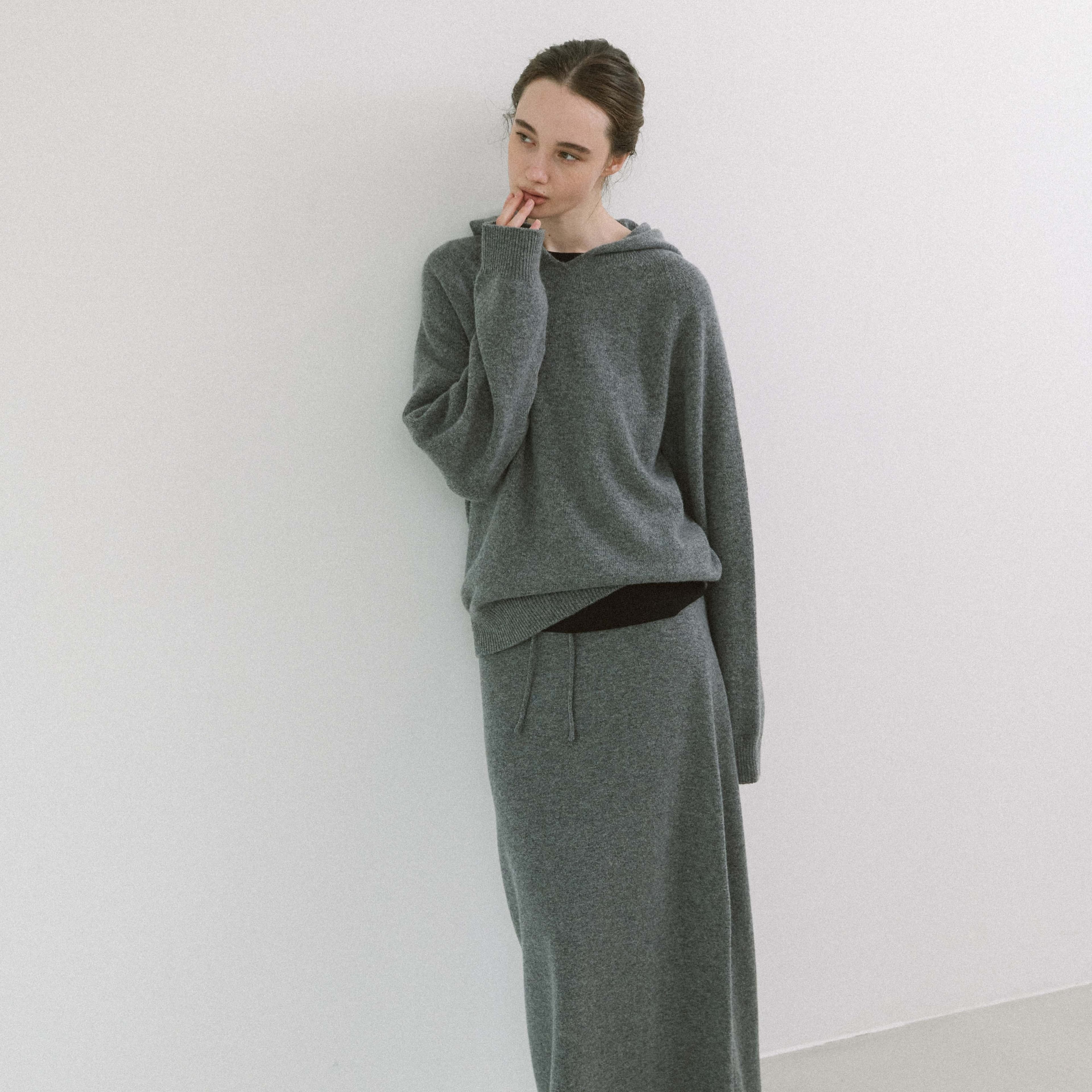 RELAX HOODED KNIT [ BROWN / GREY / BLACK ]