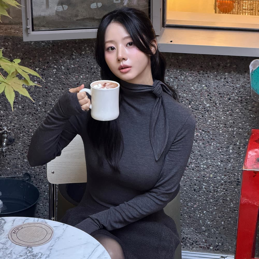 울 하이넥 타이 티셔츠 / WOOL HIGH NECK TIE T-SHIRT_2colors