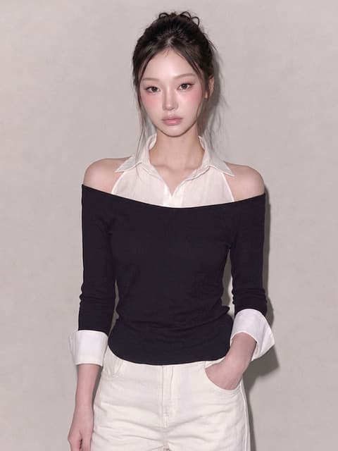 [단독] Halter Layered Shirt Top