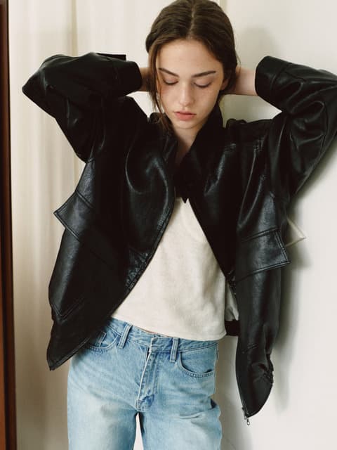 High Neck Leather Jumper (Black)