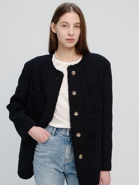 [이태리 트위드]Trimmed Over-fit Tweed Jacket_3color