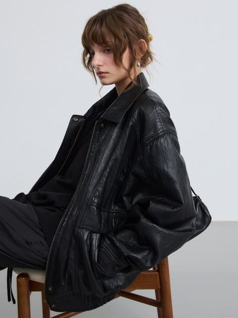 LEATHER BLOUSON JUMPER - BLACK