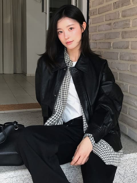 [단독]SIOT4079 페이크 레더 봄버 자켓_Black