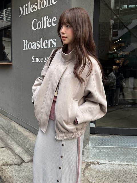 오버핏 스웨이드 블루종 점퍼 OE6XJ8740
