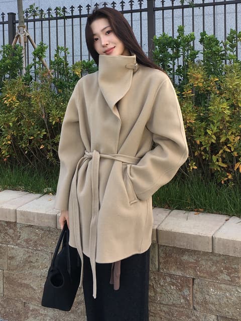 [Premium] Cowl-neck Cashmere Half Coat_2color