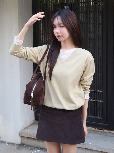 [꼬민지 PICK] Easy-care V-neck knit [KNFW07KN14]_Green