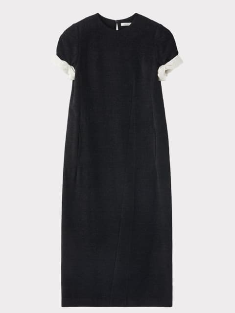 CONTRAST TURN-UP SLEEVE DRESS (BLACK)