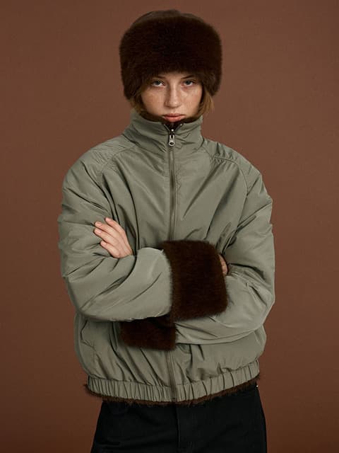 LUNE FUR REVERSIBLE BOMBER_ASH KHAKI