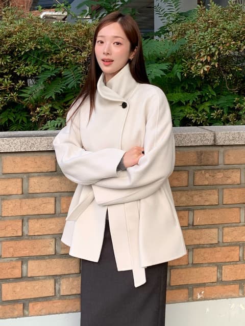 [단독] Cashmere 10% High Neck Half Handmade Coat[LMBFWI23CT702]-Dove