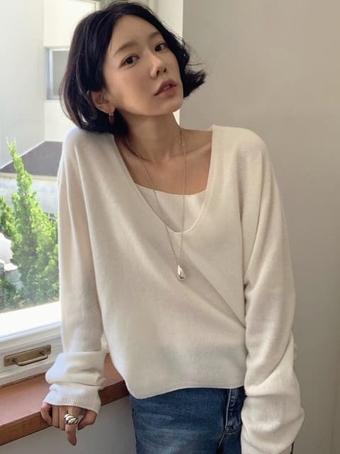 [헤이가가 Pick]Wool cashmere V neck knit set [TIFA05SW04]_Ivory