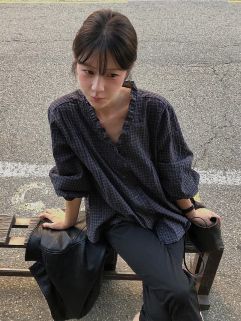 Cozy Check Frill Blouse_2color