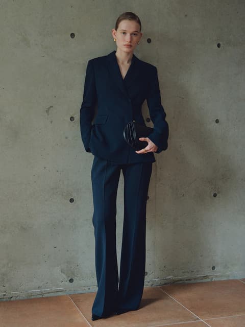 [SET]TRINITY Double breasted tailored blazer + VASHTI Bootcut trousers (Pale pink/Deep navy)