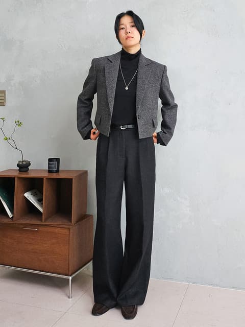 [아티드X에리얼카럽]투턱 울 와이드 슬랙스_DEEP CHARCOAL