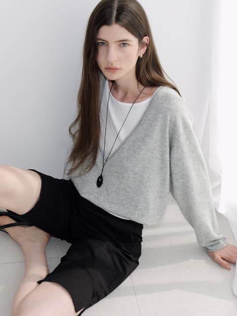 cashmere deep V-neck knit (melange grey) orc 6094