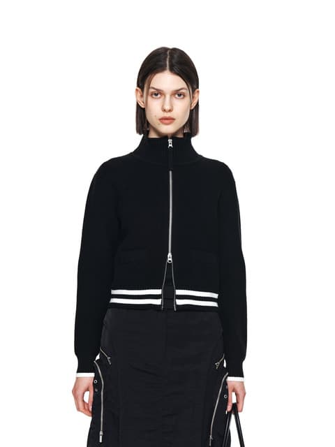 SPELL POINT STRIPE KNIT CARDIGAN IN BLACK