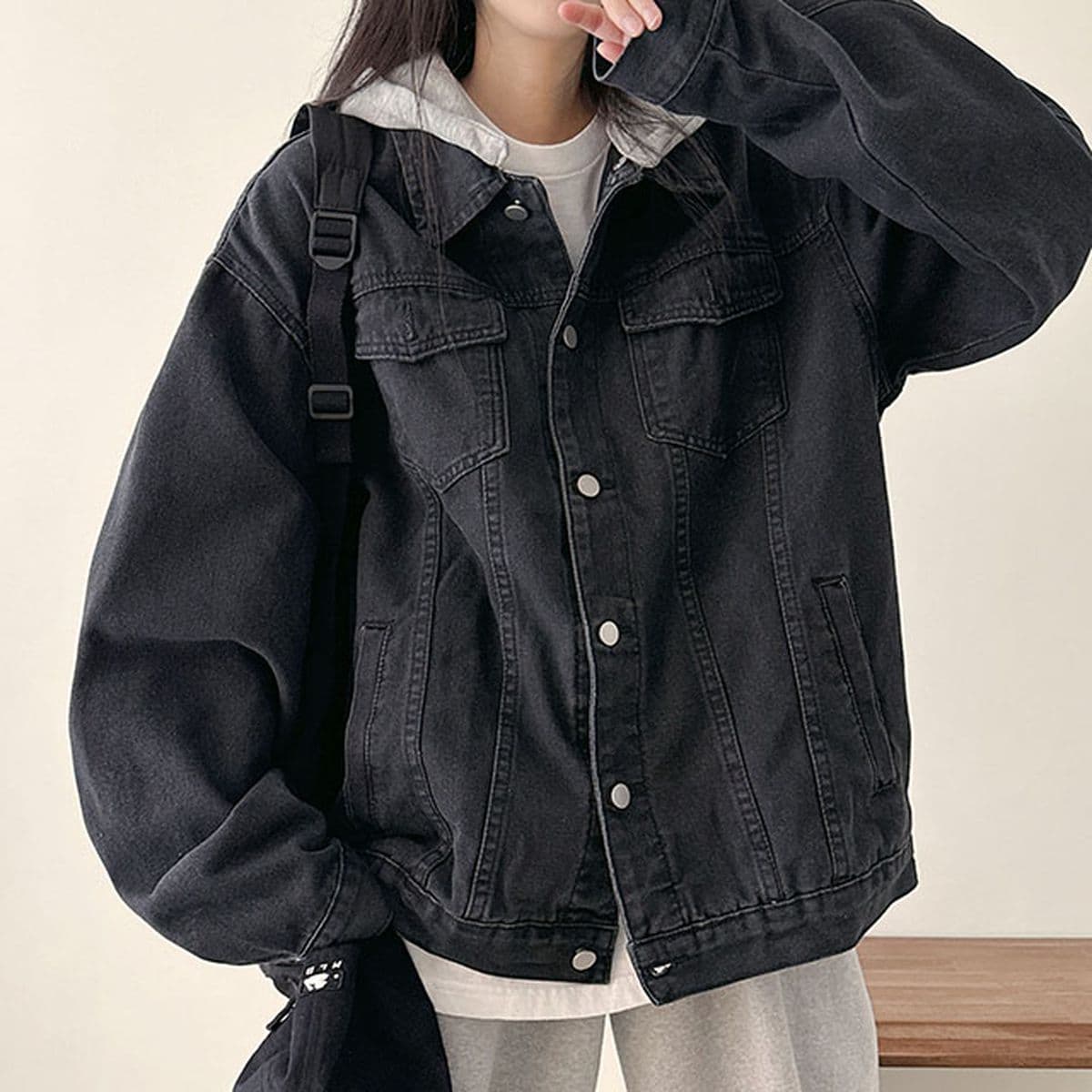 데일리 캐주얼 오버핏 포켓 데님 청 자켓 (2color)_스윗라떼