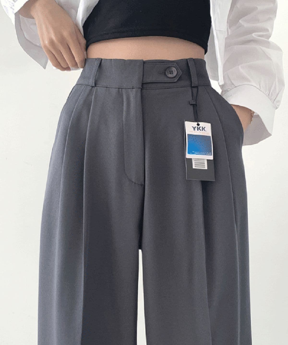 인생 가로버튼 안단추 핀턱 롱와이드 슬랙스팬츠